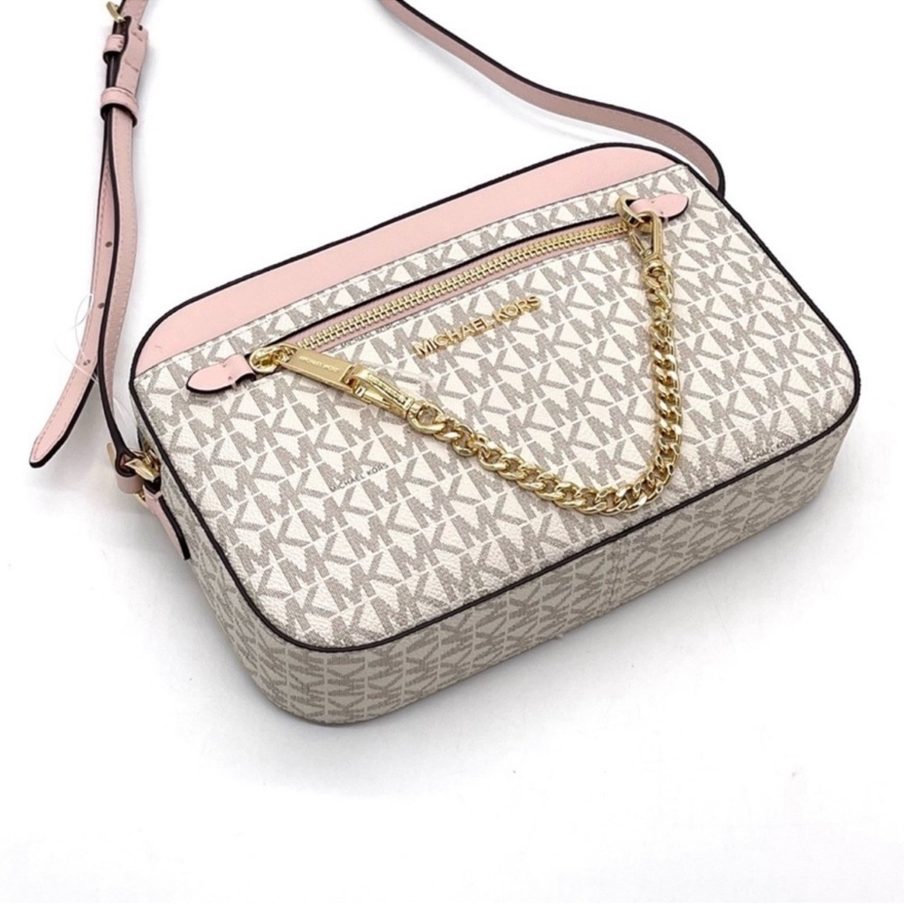Michael Kors EW Zip Chain Xbody Bag Vanilla/ Light Pink - Picture 9 of 14